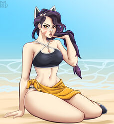 1girls 2023 2d 2d_(artwork) arms artist_logo artist_name artist_signature beach belly belly_button boobs bra breasts cat_ears cat_eyes catgirl court_queen_erisa_(fortnite) covered_breasts covered_nipples digital_drawing_(artwork) erisa_(fortnite) facing_viewer female female_focus female_only fingers fortnite front_view hair hands hips image legs light_skin long_hair looking_at_viewer mostly_clothed navel ocean open_eyes open_mouth sarong sitting sole_female stomach teeth_showing thighs tits tyrana waist yellow_eyes rating:Safe score:82 user:lunamuff