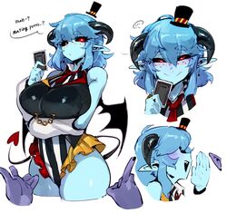 ... 1boy 1girls big_breasts black_sclera blue_body blue_hair blue_skin blush clothed demon demon_girl demon_horns dialogue doppel english_text female freckles heart heart-shaped_pupils heart_freckles hi_res horns leotard looking_at_viewer opaluva opaluva_(character) open_mouth original pointy_ears red_eyes short_hair smile smiling smiling_at_viewer standing text thick_thighs white_background rating:Questionable score:251 user:LukeSkyLuke