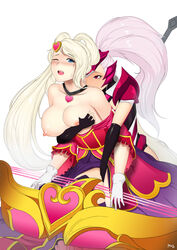 2females 2girls abbb big_breasts blue_eyes blue_eyes_female breasts breasts_out challenger_nidalee esports_series female/female female_focus female_only fondling fondling_breast fondling_breasts heartbreakers_series huge_breasts large_breasts league_of_legends lesbian light-skinned_female light_skin love_heart loveheart nibbling nidalee only_female ponytail ponytail_female red_eyes red_eyes_female riot_games simple_background sona_buvelle strapless strapless_dress sweatdrop sweetheart_sona visible_breasts visible_nipples white_background white_hair white_hair_female world_championship_(league_of_legends) yuri rating:Explicit score:48 user:GLVee