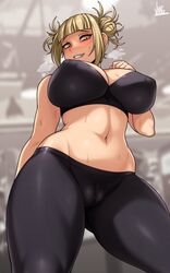 blonde_hair breasts cameltoe cleavage female female_focus female_only from_below gym_clothes himiko_toga jmg my_hero_academia pussy smile sweat sweatdrop tied_hair yoga_pants rating:Questionable score:271 user:VelvetShades