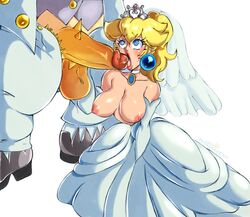 1boy 1girls big_breasts bowser breasts clothing cock_marriage earrings fellatio female female_focus implied_marriage interspecies looking_at_another male mario_(series) nintendo nipples open_mouth pants_down penis ponytail princess_peach princesskari simple_background spiked_penis super_mario_odyssey testicles tiara tied_hair unseen_male_face wedding_dress wedding_peach_(super_mario_odyssey) wedding_tiara white_background rating:Explicit score:105 user:ShadowNanako