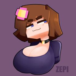 1girls :3 artist_signature big_breasts blue_eyes brown_hair choker female female_only flower flower_in_hair flower_on_head horny_female huge_boobs huge_breasts human_female humanoid jenny_belle_(slipperyt) light-skinned_female light_skin minecraft outside pale-skinned_female pale_skin purple_background short_hair simple_background smug smug_expression smug_eyes smug_face smug_grin smug_smile solo watermark zepiereite rating:Questionable score:197 user:TemmieToga