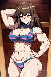 1girls abs ai_generated big_breasts blush bra brown_hair clothed clothed_female clothing erect_nipples female female_only frisk frisk_(undertale) long_hair muscle_girl muscles muscular muscular_arms muscular_female panties pixai pokies shy smile smiling solo thick_thighs undertale undertale_(series) unknown_artist very_long_hair rating:Explicit score:38 user:reese66