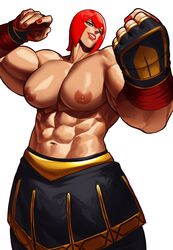 1girls abs absurd_res biceps breasts extreme_muscles female female_only fingerless_gloves flexing green_eyes hi_res huge_breasts lipstick looking_at_viewer marisa_rossetti muscular muscular_female nail_polish navel red_hair red_lipstick red_nails scotchmo simple_background smile solo_female sotcho street_fighter street_fighter_6 topless white_background rating:Explicit score:98 user:goplaykof