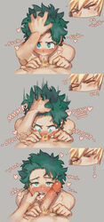 2boys bakugou_katsuki blowjob blush cum cum_in_mouth cum_on_tongue deepthroat erect_penis facial fellatio fellatio_pov finger_in_another's_mouth finger_in_mouth gay giving_head green_eyes green_hair hair_grab hand_on_head heart heart-shaped_pupils izuku_midoriya katsuki_bakugou male male/male male_only male_pov my_hero_academia oral penis penis_in_mouth pov pov_eye_contact sucking_penis yaoi rating:Explicit score:139 user:ddynamight