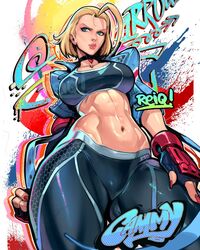 1girl 1girls abs black_choker blonde_hair blue_eyes breasts cammy_white capcom choker dick_sucking_lips female female_only fully_clothed gloves jacket nail_polish navel reiq solo street_fighter street_fighter_6 rating:Safe score:206 user:cheesusthefirst