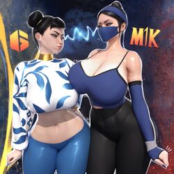 2023 2girls asian asian_female big_breasts black_hair blue_nails breast_size_difference breasts busty capcom chun-li clothed_female clothed_sex clothing crossover detailed_background eastern_and_western_character edenian facemask female female_only kitana looking_at_another midway mortal_kombat mortal_kombat_11 nail_polish netherrealm_studios pale-skinned_female pale_skin popogori street_fighter street_fighter_6 tagme thick_thighs voluptuous rating:Explicit score:435 user:Adoptivecandy