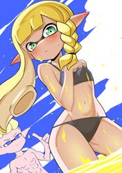 bikini embarrased inkling inkling_girl new_agent_3_(splatoon) nobunagapero peronattu splatoon splatoon_3 tentacle tentacle_hair yellow_hair rating:Explicit score:79 user:splatgamer