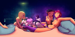 1boy 360_fov 360_image 360_panorama 5girls absurdres adjusting_hair alien_girl all_fours artist_name ass black_gloves black_leotard black_panties blackfire blue_eyes blush blush_stickers clothing_aside colored_sclera commentary dc dc_comics elbow_gloves english_commentary erect_penis erection female fffffm_sixsome fingering from_behind gloves green_eyes green_sclera group_sex hair_over_one_eye half-closed_eyes half_demon hand_in_bikini hand_in_panties handjob harem highres holding_another's_leg imminent_fellatio imminent_penetration imminent_vaginal incest jinx_(dc) komand'r koriand'r leotard leotard_aside long_sleeves looking_at_another looking_at_viewer looking_back medium_breasts multiple_girls navel on_bed orange_skirt pale_skin panorama panties pantyhose parted_lips partial_male penis pillow pink_eyes pink_hair pov purple_hair purple_pantyhose purple_thighhighs pussy pussy_juice pussy_juice_trail pussy_peek queen_complex queencomplex rachel_roth raven_(dc) red_hair short_hair sister/sister sister_on_sister sisters skirt slit_pupils smile starfire striped striped_pantyhose tara_markov teen_titans terra_(dc) thighhighs thighs thong thong_only thong_panties tongue tongue_out topless topless_female underwear underwear_only web_address white_panties rating:Explicit score:417 user:bot