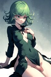 1futa :< ai_generated annoyed annoyed_expression bare_legs bottomless_futanari breasts cleavage cock color curly_hair dick dress exposed_penis futa_focus futa_only futanari glans green_eyes green_hair hand_on_chest hi_res high_resolution hips light-skinned_futanari looking_up nipples_visible_through_clothing no_panties one-punch_man penis perky_breasts perky_nipples pixai pout shaded short_hair simple_background sitting slender_waist small_breasts solo solo_futa stable_diffusion tatsumaki uncensored wide_hips rating:Explicit score:58 user:antisedition