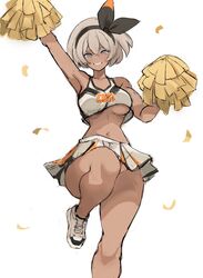 1girls bea_(pokemon) big_breasts black_skirt blue_eyes cheerleader cleavage dark-skinned_female dark_skin groin hair_ornament no_bra no_panties no_underwear pokemon pokemon_ss pom_pom_(clothes) pom_poms rakeemspoon saitou_(pokemon) short_hair skirt smile sneakers solo thick_thighs thighs underboob white_hair wide_hips rating:Questionable score:206 user:kallen2020