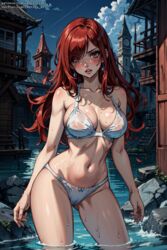 1girls ai_generated blush bra erza_scarlet fairy_tail lingerie panties red_hair skirt solo standing swimsuit tagme upskirt vertiloart water white_bra white_panties rating:Explicit score:135 user:VertiloArt