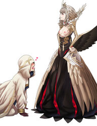 1boy 1girls all_fours alternate_costume alternate_hairstyle bangs begging_pose breasts breasts_out coat confident dress female femdom fire_emblem fire_emblem_heroes gloves grey_hair heart heavy_breathing kiran_(fire_emblem) kiran_(fire_emblem)_(male) kneeling long_sleeves male malesub nintendo nipples official_alternate_costume official_alternate_hairstyle princess red_eyes royalty saikunartworks saliva short_hair small_breasts smile tongue tongue_out veronica_(fire_emblem) veronica_(princess_rising)_(fire_emblem) white_background wings rating:Questionable score:5 user:kris923