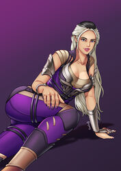 big_breasts black_hair breasts edenian female long_hair mortal_kombat mortal_kombat_1_(2023) painted_nails purple_clothing purple_eyes sindel smile smiling solo solo_female thighs thotlerrr treartz white_hair rating:Questionable score:119 user:Monbo