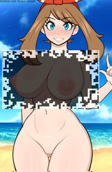 1girls alternate_version_available beach blue_eyes breasts brown_hair female game_freak hi_res huge_breasts large_breasts light-skinned_female light_skin long_hair may_(pokemon) may_(pokemon_oras) mereoleonart nintendo nipples nude nude_female optical_illusion outdoors pokemon pokemon_oras pussy shake_your_screen short_hair rating:Explicit score:128 user:Aeolus_HX