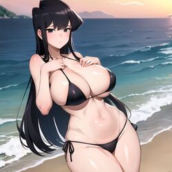 ai_generated beach big_breasts big_butt big_thighs bikini cixf huge_breasts komi-san_wa_komyushou_desu komi_shouko side-tie_bikini sunset thick_thighs rating:Explicit score:63 user:cixf