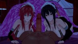 1boy 2girls 3d akeno_himejima animated armwear black_hair blue_eyes dark-skinned_male dominant_pov ettole female femsub harem high_school_dxd interracial koikatsu lingerie maid_headdress male male_pov maledom multiple_girls multiple_subs penis pov red_hair rias_gremory rating:Explicit score:80 user:some1random