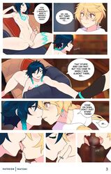 2boys 2femboys aether_(genshin_impact) black_hair blonde_hair colored comic comic_page english_text femboy femboy_focus femboy_on_femboy femboy_only genshin_impact hoyoverse kissing licking male male_only matemi mihoyo saliva saliva_string submissive_male twink venti_(genshin_impact) yaoi rating:Explicit score:216 user:Ernedwx