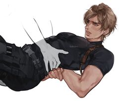  ambiguous_gender arched_back arms_behind_back charluiu feminine_male fully_clothed gripping_waist hands_on_waist leon_scott_kennedy male_focus male_only pretty_boy resident_evil restrained small_waist  rating:questionable score: user:vampirekitty