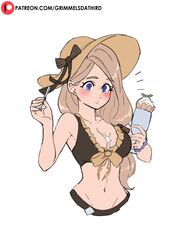 1girls accident alternate_costume bikini blue_eyes blush breasts brown_bikini brown_hair brown_swimsuit cleavage clumsy female female_only fire_emblem fire_emblem:_three_houses fire_emblem_heroes food food_play glass grimmelsdathird hair_over_shoulder hat ice_cream long_hair medium_breasts mercedes_von_martritz nintendo official_alternate_costume shocked side_ponytail solo spoon sun_hat swimsuit rating:Questionable score:34 user:kris923