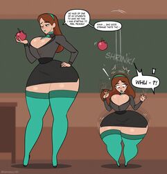 apple_butt apple_in_mouth ass ass_bigger_than_head ass_cleavage ass_expansion big_ass big_breasts bimbo boob_window breast_expansion breasts_bigger_than_body breasts_bigger_than_torso breasts_out breasts_out_of_clothes brown_eyes brown_hair chalkboard classroom clothed comic comic_panel eating english_text expansion expansion_sequence female female_only hips hips_grab hips_in_air hips_wider_than_shoulders huge_ass huge_breasts huge_thighs ms_barrett original_character school school_uniform shortstack shortstackification shrink shrinking simple_background skirt tagme tagme_(artist) tagme_(character) teacher teacher_clothing teacher_outfit text thigh_boots thigh_gap thigh_highs thighhigh_boots thighhighs thighs tight_clothes tight_clothing tight_dress transformation transformation_sequence zetaskully rating:Explicit score:329 user:ExpansionFan099