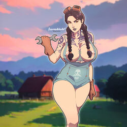 1female 1girls areolae big_breasts black_hair braided_twintails breasts breasts_out brown_goggles busty cleavage clothed clothed_female curvy ear_piercing female fortnite full_body_tattoo gloves green_eyes hair_covering_breasts hair_covering_nipples headgear jules_(fortnite) leather_gloves light-skinned_female light_skin long_hair nose_piercing overalls piercings solo superaxlart tattoo tattooed thighs wrench rating:Explicit score:62 user:mtndewingman