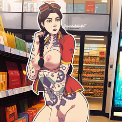 1female 1girls big_breasts black_hair braided_twintails breasts breasts_out busty cleavage clothed clothed_female curvy ear_piercing female fortnite full_body_tattoo green_eyes headgear jacket jules_(fortnite) light-skinned_female light_skin long_hair nose_piercing piercings red_goggles red_jacket small_breasts solo store superaxlart tattoo tattooed rating:Explicit score:63 user:mtndewingman