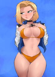 1girls 2023 android_18 blonde_hair blue_eyes dragon_ball dragon_ball_z female female_only flytrapxx hi_res high_resolution highres light-skinned_female light_skin shounen_jump solo solo_female rating:Explicit score:130 user:Duncan33303