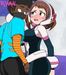 against_wall animated blush bodysuit clothed concerned crotch_rub dark-skinned_male endured_face fingering hand_on_crotch hero_outfit_(mha) hip_sway masturbation moaning my_hero_academia oc ochako_uraraka ochako_uraraka_(hero_outfit) pleasure_face rjamal rubbing rubbing_pussy skin_tight stimulation swaying tight_clothing worried worried_expression rating:Explicit score:67 user:therandomguy766