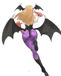 1girls ass ass_focus back_view bat_wings big_ass black_boots black_high_heel_boots black_thong_leotard black_wings blonde_hair boots clothing cosplay darkstalkers elbow_gloves female female_only floating hand_on_head head_wings high_heel_boots hourglass_figure hylian_ears large_ass light-skinned_female light_skin membranous_wings morrigan_aensland_(cosplay) nintendo pantyhose pink_elbow_gloves pointy_ears posing princess_zelda purple_pantyhose rakeemspoon rear_view simple_background solo solo_female the_legend_of_zelda thick_ass thick_thighs thong_leotard tight_clothing white_background wide_hips wings wings_on_head zelda_(a_link_between_worlds) rating:Explicit score:82 user:TwistyTurnip