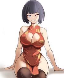 1girls asian asian_female bare_arms bare_shoulders bare_thighs belly_button big_breasts black_legwear blue_hair bob_cut boruto:_naruto_next_generations busty chinese_clothes chinese_dress cleavage cleavage_cutout clothed curvaceous curvy curvy_body curvy_female curvy_figure female female_focus fully_clothed grin highres hourglass_figure hyuuga_hinata inner_sideboob legwear mature mature_female medium_hair milf naruto naruto_(series) one_eye_closed parted_lips pinup pose purple_eyes rakeemspoon shounen_jump sitting smile solo solo_focus thick_thighs thighhighs thighs tight_clothing tight_dress wink rating:Explicit score:165 user:TwistyTurnip