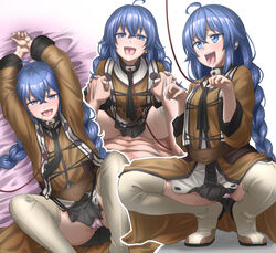 1boy 1girls ahe_gao ahegao ahoge begging_pose black_skirt blue_eyes blue_hair blue_hair_female boots braid braided_hair braided_twintails brown_robe collar collar_and_leash conte_ryuu covered_penetration cowgirl_position drooling female femsub happy happy_female happy_sex happy_sub implied_sex interlocked_fingers kneehigh_boots leash leash_and_collar light-skinned_female light-skinned_male light_skin long_hair maledom muscular_male mushoku_tensei on_toes panties petplay pink_panties pleated_skirt pussy_juice robe roxy_migurdia rudeus_greyrat skirt solo_focus straddling straight submissive_female thigh_boots thighhigh_boots tongue tongue_out twin_braids underwear utter_domination rating:Explicit score:172 user:bot