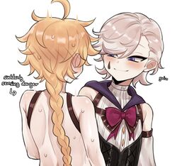 2boys aether_(genshin_impact) blonde_hair btms666 english_text femboy femboy_only genshin_impact hoyoverse looking_at_each_other lyney_(genshin_impact) male male_only mihoyo shorts smirk twink rating:Explicit score:110 user:Ernedwx