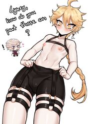 2boys aether_(genshin_impact) blonde_hair btms666 chibi english_text femboy femboy_only genshin_impact hoyoverse lyney_(genshin_impact) male male_only mihoyo shorts twink rating:Explicit score:168 user:Ernedwx