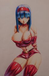 abs blue_eyes blue_hair bra_(dragon_ball) bra_briefs choker crop_top dragon_ball dragon_ball_gt drawing hairband large_breasts muscular muscular_female muscular_thighs nipples novasayajingoku panties skirt small_clothes solo solo_female thighhighs thighs tight_clothing tongue_out traditional_media_(artwork) veiny_breasts rating:Explicit score:55 user:Mikesbigdick