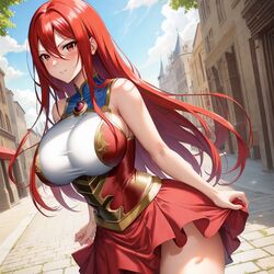 1girls ai_generated big_breasts erza_scarlet fairy_tail female female_only red_hair solo rating:Explicit score:43 user:jinzo1993