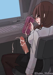 1futa after_masturbation animated artificial_vagina at_computer big_penis black_pantyhose black_skirt breasts brown_hair censored chair clenched_teeth clothed clothed_masturbation clothing cum cum_on_penis duke_shiwa ejaculation erection futa_only futanari futanari_masturbation glasses horny human indoors keyboard_(computer) light-skinned_futanari light_skin long_sleeves masturbation medium_breasts mosaic_censoring mostly_clothed mp4 no_sound office_lady open_mouth orgasm original pantyhose penetrable_sex_toy penis sex_toy shirt shiwa_kou short_hair shorter_than_30_seconds sitting skirt solo solo_futa teeth ugoira video white_shirt rating:Explicit score:1396 user:LeEpicMochi