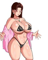 1girls big_breasts black_hair cowboy_shot curvaceous dragon_ball dragon_ball_z female labcoat long_hair nain panarandom simple_background solo thick_thighs rating:Questionable score:85 user:clovere