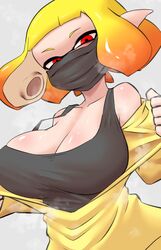 1girls agent_4_(splatoon) big_breasts cleavage face_mask inkling inkling_girl jacket nintendo nobunagapero orange_hair peronattu red_eyes solo splatoon splatoon_2 sports_bra tentacle_hair yellow_hair rating:Questionable score:85 user:SubbyRPer61