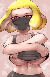 1girls agent_4_(splatoon) big_breasts cleavage face_mask inkling inkling_girl nintendo nobunagapero orange_hair peronattu red_eyes solo splatoon splatoon_2 sports_bra tentacle_hair yellow_hair rating:Questionable score:57 user:SubbyRPer61