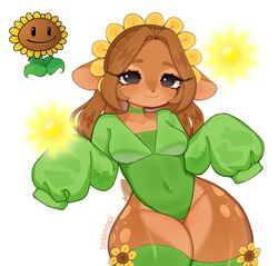 1girls 2023 breasts brown_hair chikomokii clothed cute deer deer_ears deer_girl eyelashes female female_only green_body green_clothing hair plants_vs_zombies shirt short_tail solo solo_female sun sunflower_(pvz) tail watermark white_background rating:Explicit score:105 user:SoChihiro