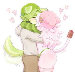 beanie beanie_hat canine cat_ears cat_humanoid cat_tail catgirl cattail_(chikomokii) cattail_(pvz) chikomokii dog_ears dog_tail green_clothing green_panties heart lillypad_(pvz) pink_body pink_hair plants_vs_zombies thighhighs rating:Explicit score:83 user:SoChihiro