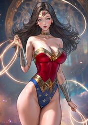 big_breasts big_hips blue_eyes brown_hair collar dc dc_comics large_hips long_hair revealing_clothes serafleur small_waist thick_thighs tight_clothing wonder_woman wonder_woman_(series) rating:Safe score:49 user:ThatFGuy