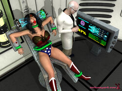 1boy 1girls 3d ball_gag black_hair blue_eyes bondage boots breasts cleavage cuff_(restraint) dc dc_comics diana_prince electricity eye_roll femsub hypnosis large_breasts leotard maledom mrbunnyart restrained signature superheroine tech_control wonder_woman wonder_woman_(series) rating:Questionable score:9 user:VivaciousAlt