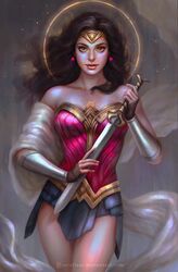 armor black_hair dc dc_comics earrings serafleur sword thighs tight_clothing wonder_woman wonder_woman_(series) rating:Safe score:12 user:ThatFGuy