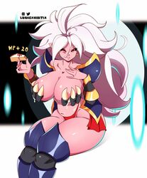 1girls android_21 areolae armor big_breasts black_sclera cake_slice cleavage dragon_ball dragon_ball_fighterz dragon_ball_z earrings female female_only food lactating lactation large_breasts long_hair lunaexhabbitix majin majin_android_21 navel panties pink_body pink_skin red_eyes solo solo_female solo_focus tail thick_thighs thighs white_hair wide_hips rating:Questionable score:73 user:HughthyDerg