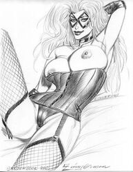 bed black_canary breast_press breasts breasts_out cameltoe corset corset_down dc_comics erect_nipples fishnet_stockings fishnets garter_straps gloves green_arrow_(series) julius_zimmerman laying_on_bed mask masked_female nipple_slip nipples panties stockings wardrobe_malfunction rating:Explicit score:6 user:9epicgamers