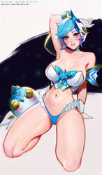 1girls belly belly_button big_breasts blue_hair blue_panties blush breasts cleavage female female_only fully_clothed hourglass_figure league_of_legends light-skinned_female merellyne orianna posing revealing_clothes sitting skimpy_clothes solo_female star_guardian_orianna star_guardian_series white_gloves rating:Questionable score:131 user:Natalia9958