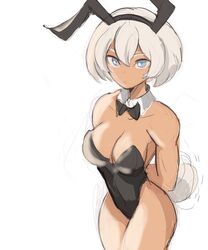 bare_arms bare_back bare_shoulders bare_thighs bea_(pokemon) big_breasts black_bunny_ears black_leotard bow_tie bowtie brown_skin bunny_ears bunny_girl bunny_tail bunnygirl bunnysuit cleavage gray_eyes gray_hair leotard pokemon pokemon_ss rakeemspoon short_hair thick_thighs rating:Questionable score:126 user:xxXzeroXxx