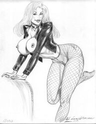 2005 big_breasts black_canary breasts breasts_out choker dc_comics erect_nipples female fishnet_stockings fishnets green_arrow_(series) jacket jacket_open julius_zimmerman nipples pussy see-through see-through_stockings rating:Explicit score:10 user:9epicgamers